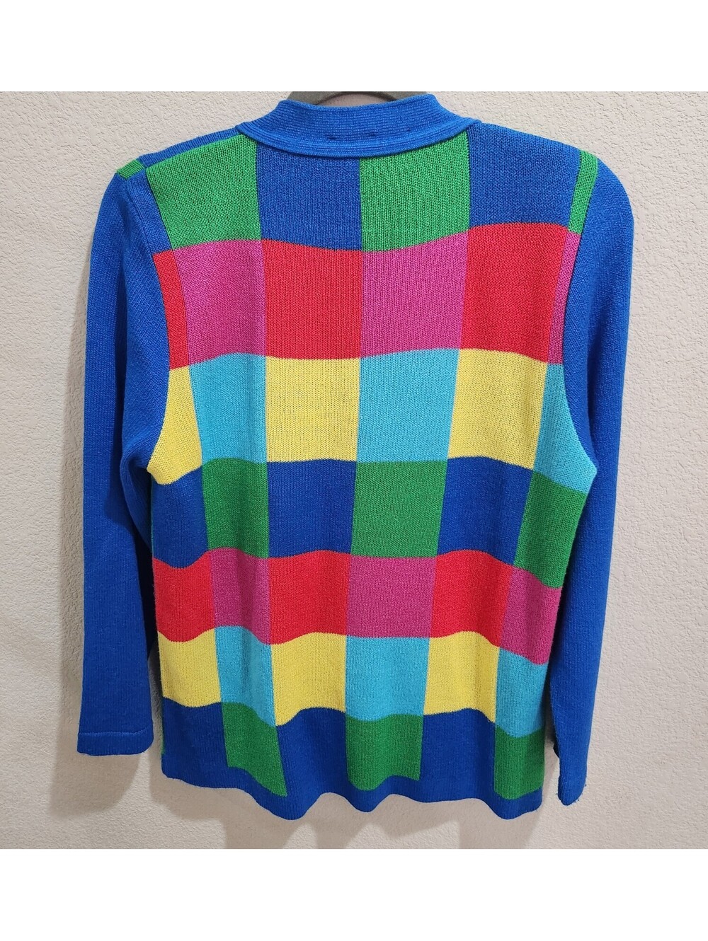 Vtg 80s Ami Knits Petites Colorblock Cardigan Sweater Womens 6 Multicolor Plaid - Picture 9 of 9
